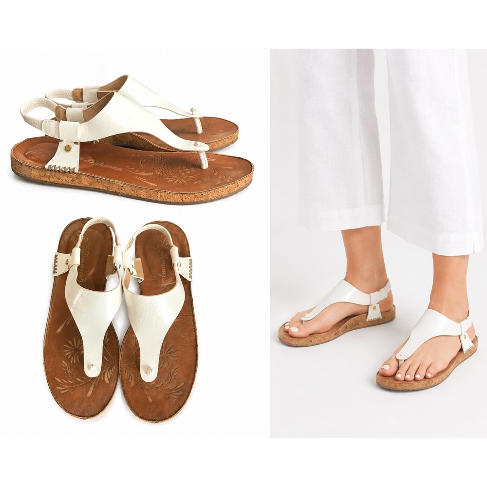 Tommy Bahama Sandals White Leather‎ Slingback Preppy Beach Resort Boho Tropical